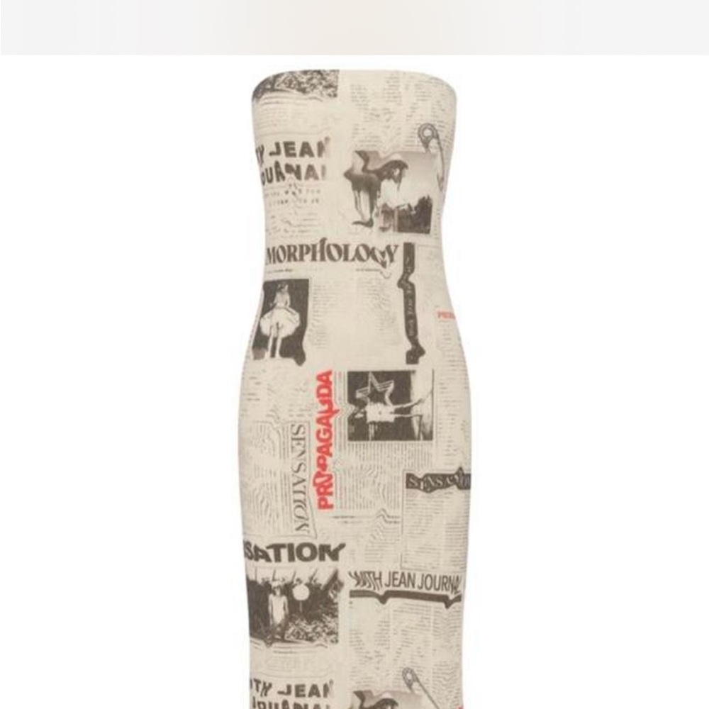 With Jean Cream Print Strapless Dress